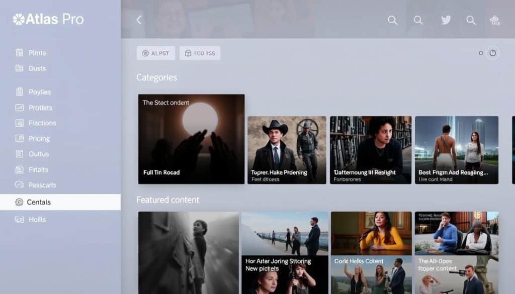 Atlas Pro ONTV user interface showing main navigation menu