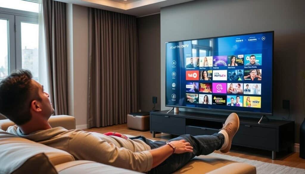 Person using Atlas Pro ONTV on a smart TV in living room
